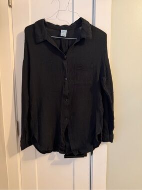 100% Cotton Gauze Beach Button-Down Coverup (Black | XS)